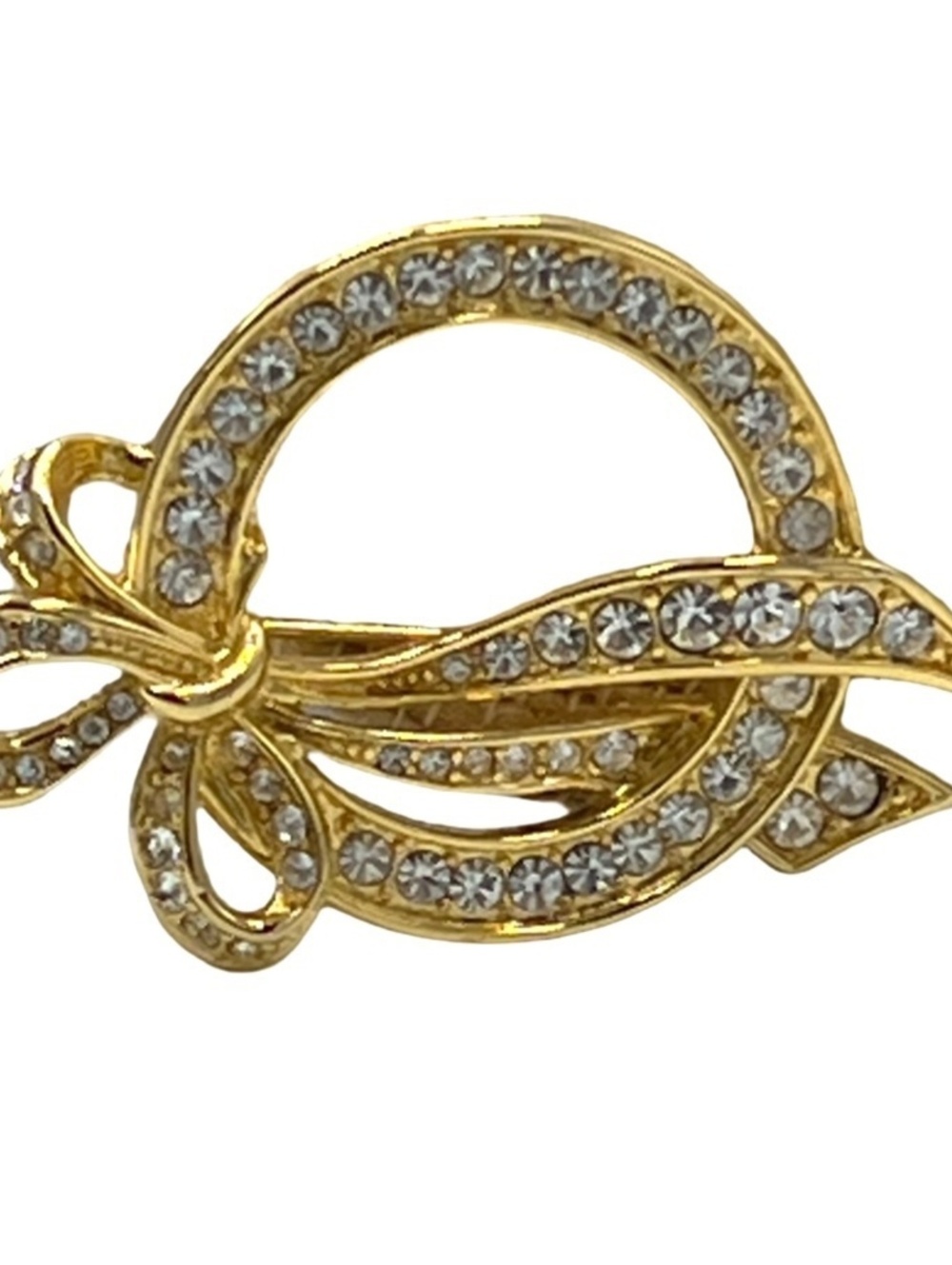Vintage Nolan Miller Bow/Wrath Gold Tone Rhinestone Brooch